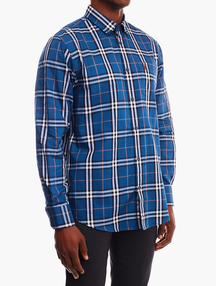 美品‼️＜6(ROKU)＞COTTON CHECK REGULAR SHIRT POL_47035_BLUE|2.jpeg